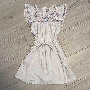 Girl's Carter's White Embroidered Short Sleeve Dress with Waist Tie Size 6